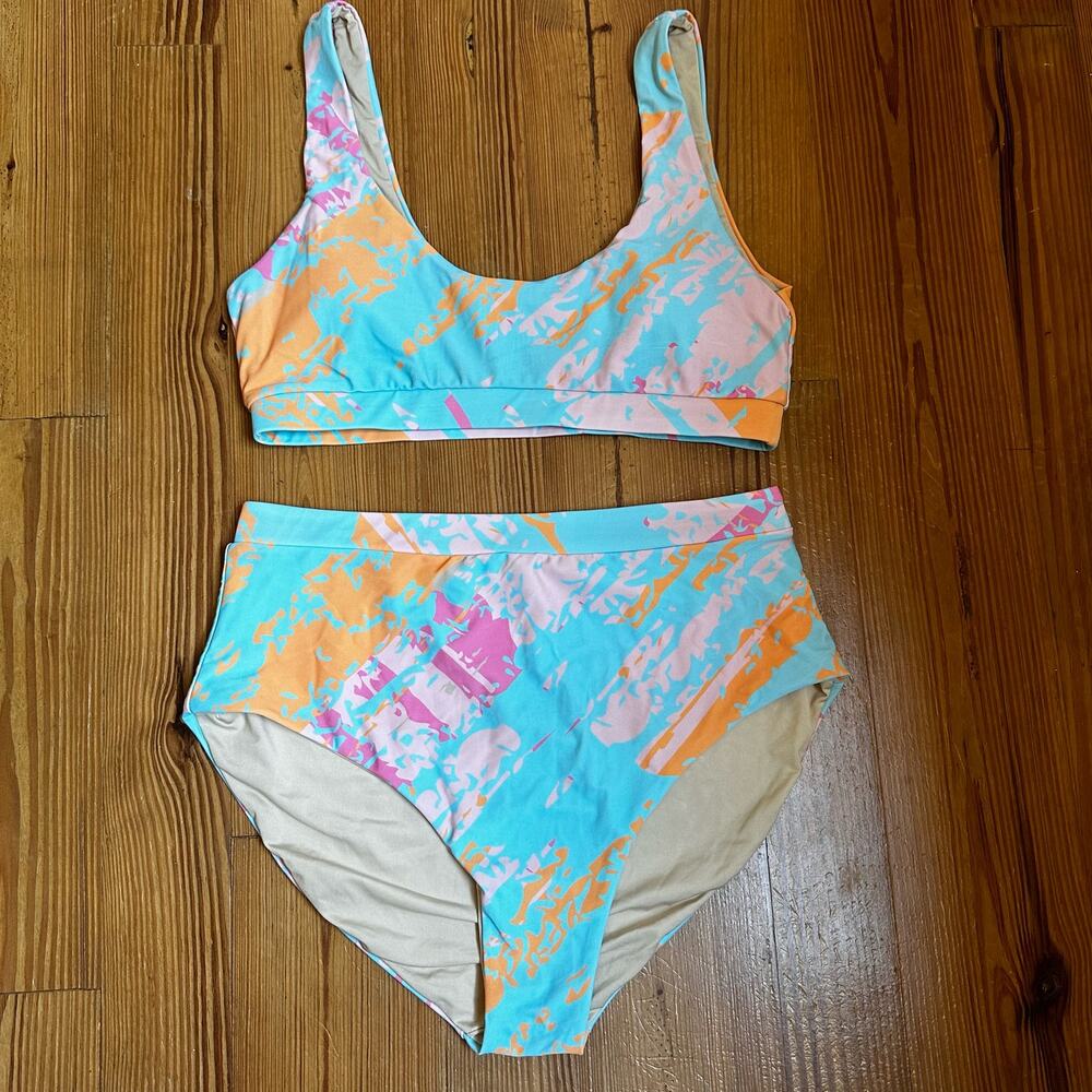 Palms Away pastel high waisted two piece SIZE‎ L